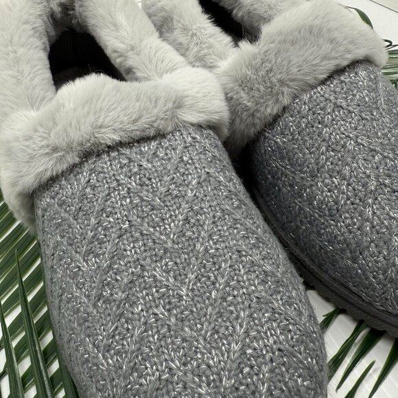 Skechers Cozy Lite Sparkle Knit Slippers Sweet Walk Grey Slip On Shoes Sz 8.5 M - Picture 4 of 12